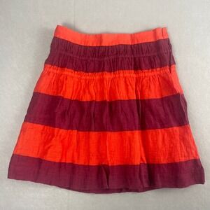 LOFT Womens Skirt Size 2 Striped A-Line Knee Length Casual Orange Burgundy